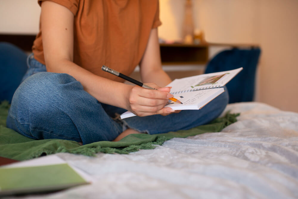 mujer escribiendo en diario para gestionar la ansiedad desde casa